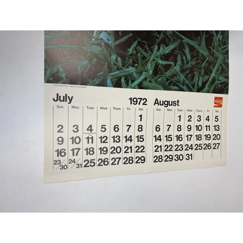 Vintage 1972 Coca Cola Advertising Calendar August 12 Missing Misprint - Nature
